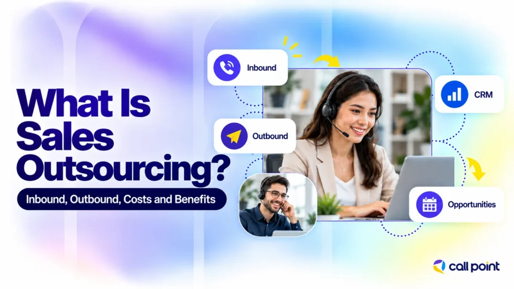 Sales outsourcing showing an external sales team handling inbound inquiries, outbound outreach, CRM updates and sales opportunities